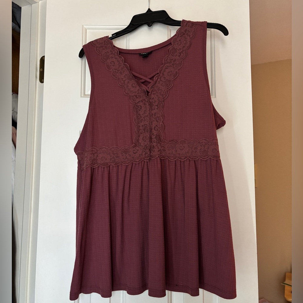 Torrid Mauve Lace Trim Babydoll Top